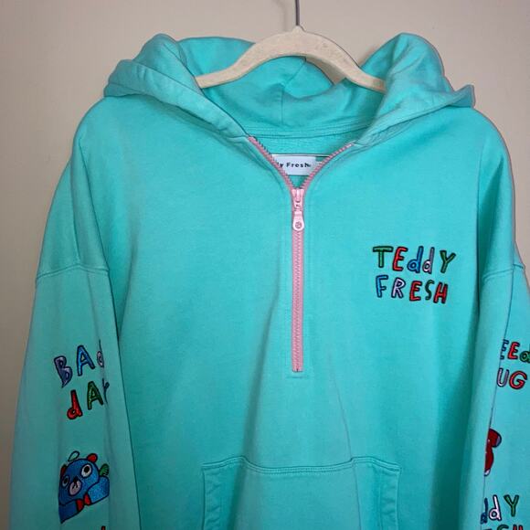 Teddy Fresh I Need A Hug Quarter Zip Hoodie Sweatshirt Pullover Size L Large - Picture 5 of 16